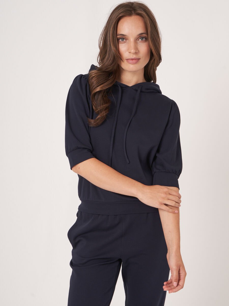 repeat cashmere Hoodie van katoenmix met korte mouwen