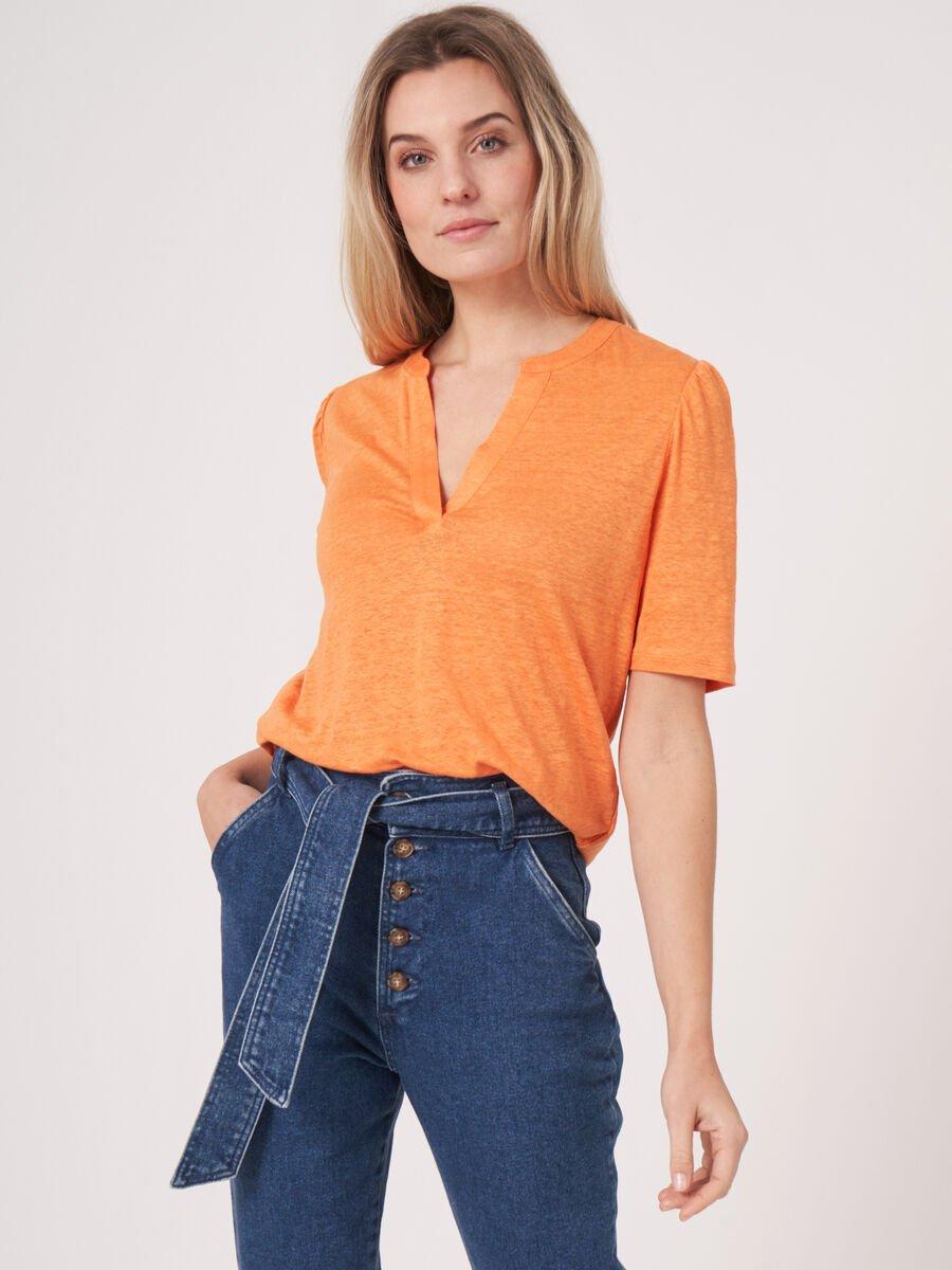 repeat cashmere Jersey linnen T-shirt met ronde hals met split