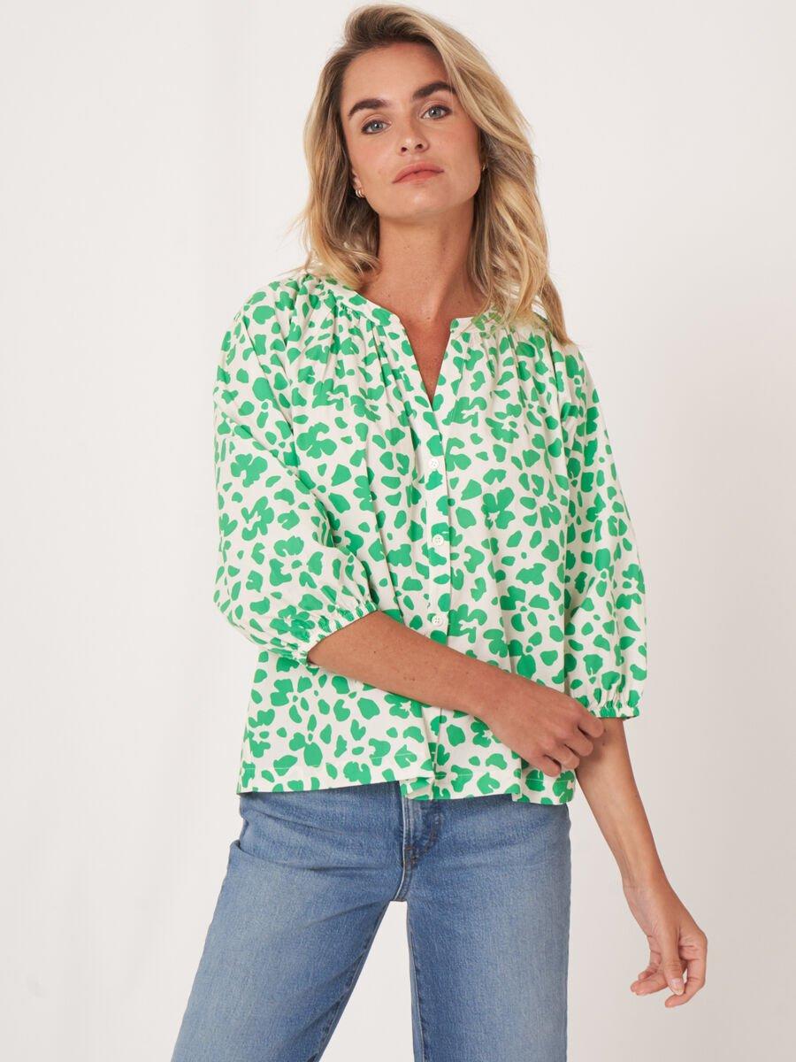 Repeat Cashmere Katoenen Blouse Met Pofmouwtjes En Bloemenprint