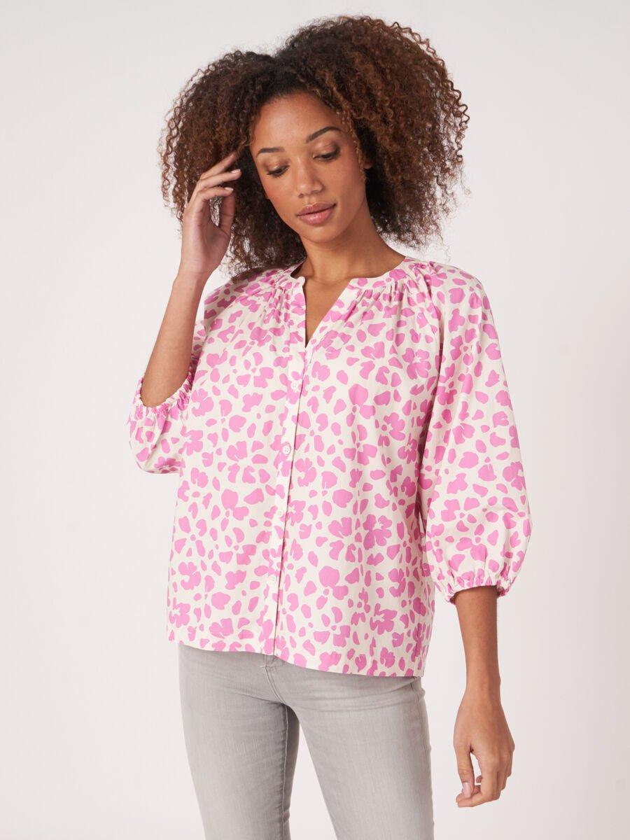 repeat cashmere Katoenen blouse met pofmouwtjes en bloemenprint