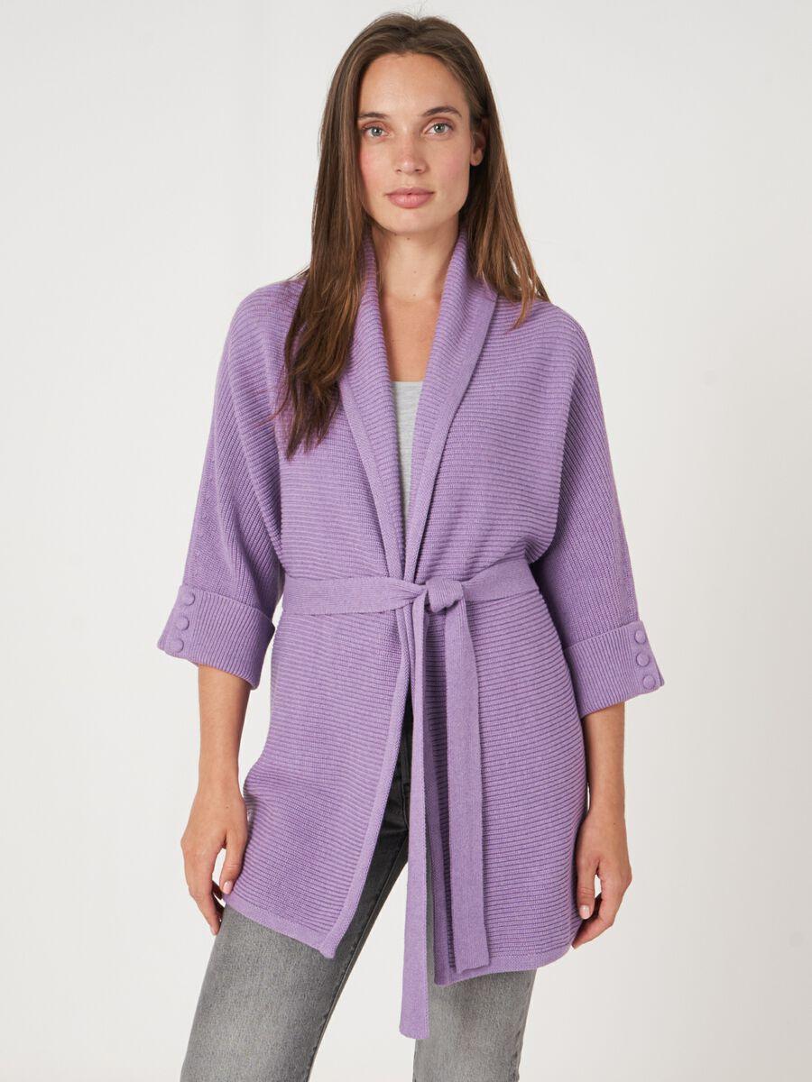 Repeat Cashmere Katoenen Gebreid Vest Met Sjaalkraag En Ceintuur