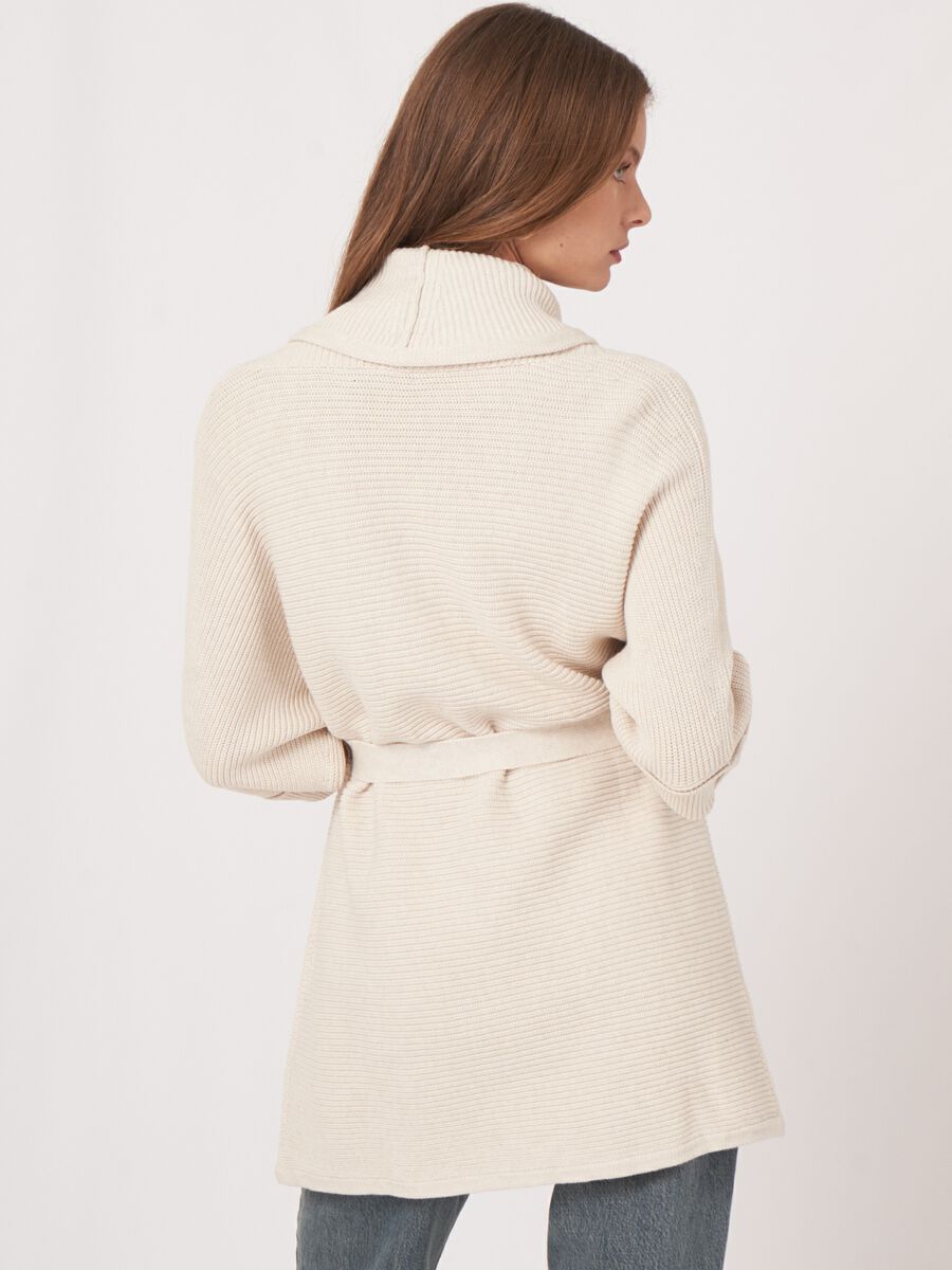 Repeat Cashmere Katoenen Gebreid Vest Met Sjaalkraag En Ceintuur