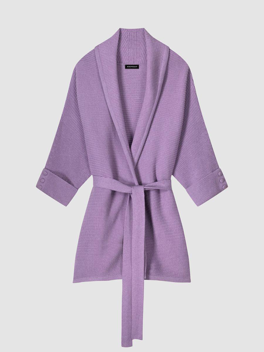 repeat cashmere Katoenen gebreid vest met sjaalkraag en ceintuur