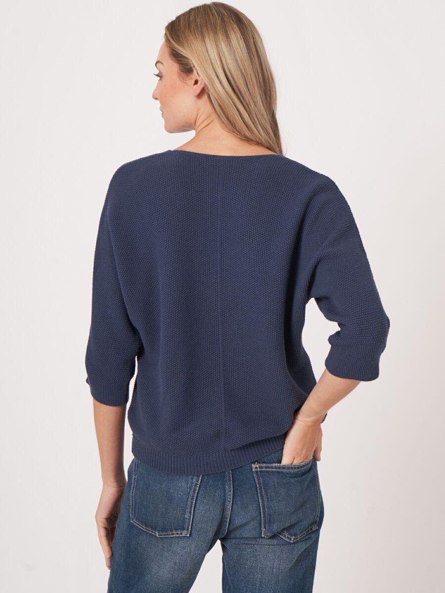 Repeat Cashmere Katoenen Gebreide V-hals Trui Met Structuur