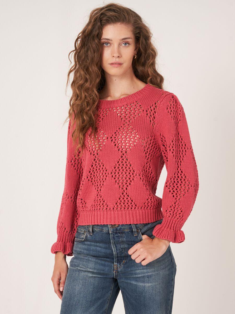 Repeat Cashmere Katoenen Gehaakte Trui Met Ruitjespatroon