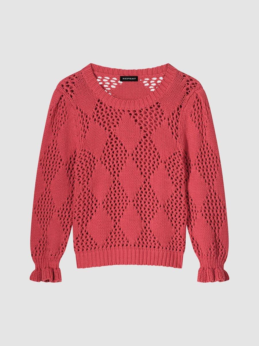 repeat cashmere Katoenen gehaakte trui met ruitjespatroon