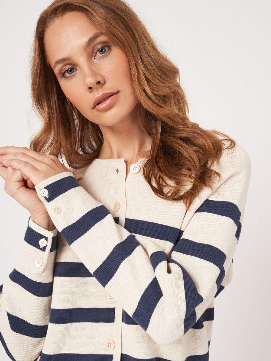 Repeat Cashmere Katoenen Gestreepte Cardigan Dubbelgebreid