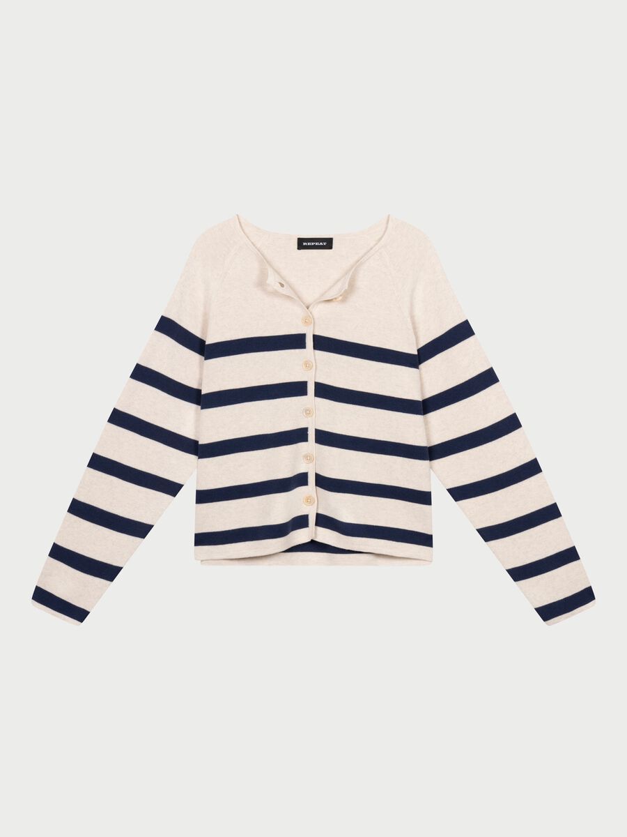 repeat cashmere Katoenen gestreepte cardigan dubbelgebreid