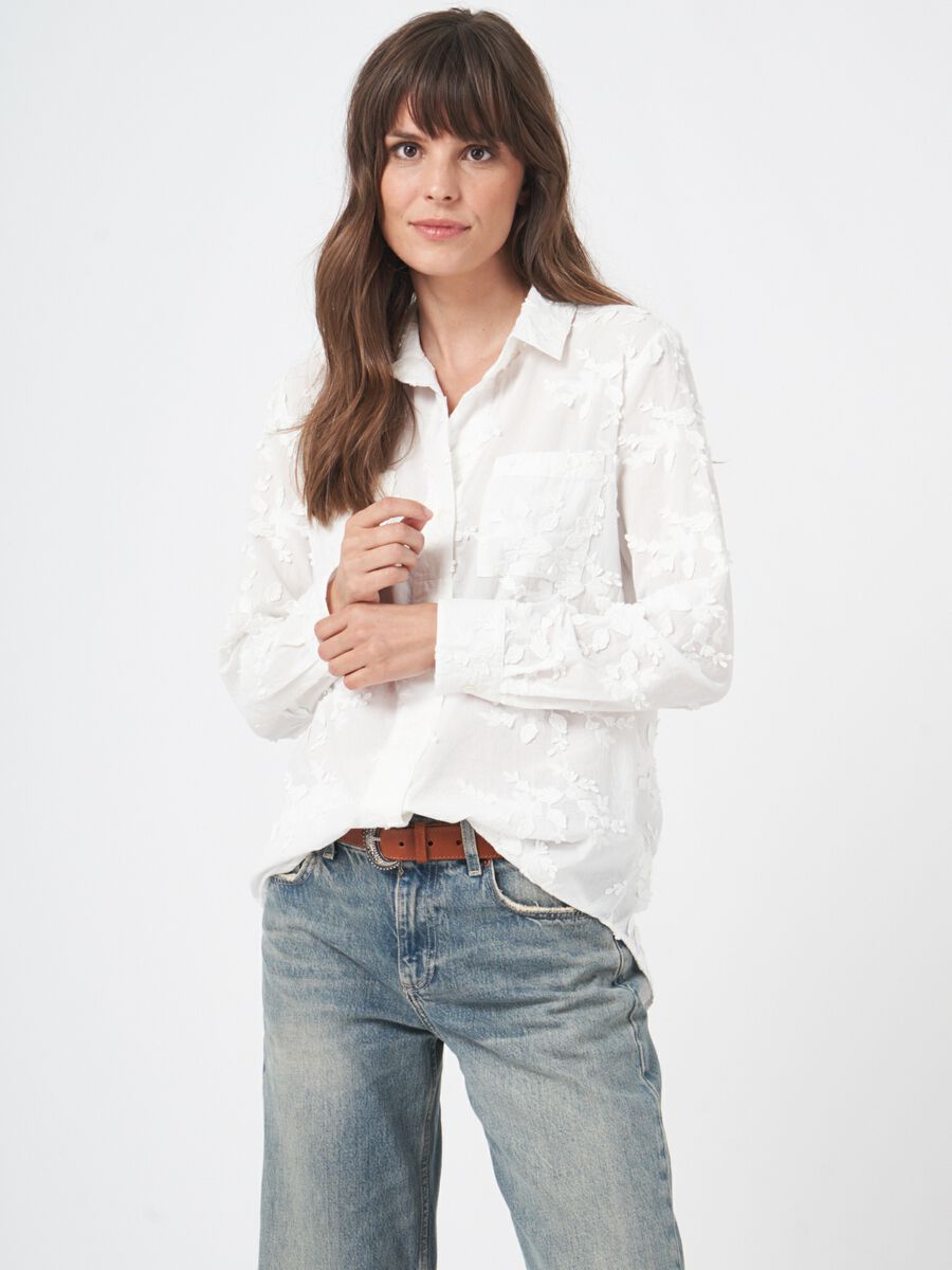 repeat cashmere Katoenen overhemd met geborduurde bloemen