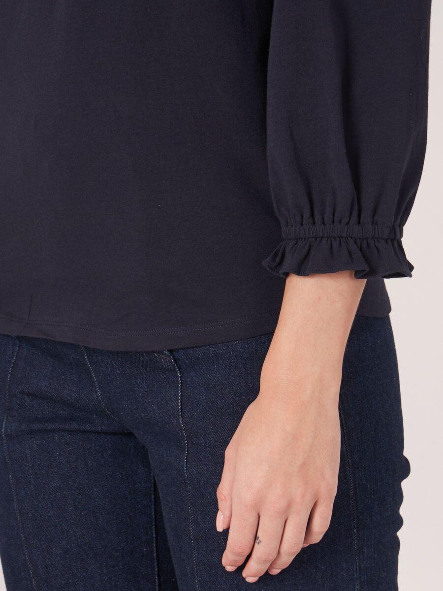 Repeat Cashmere Katoenen Stretch T-shirt Met 3/4-mouwen Met Ruche