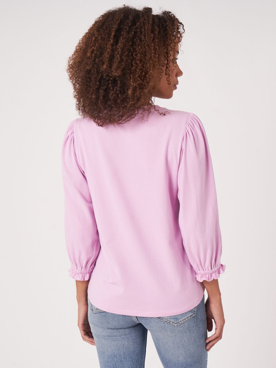 Repeat Cashmere Katoenen Stretch T-shirt Met 3/4-mouwen Met Ruche