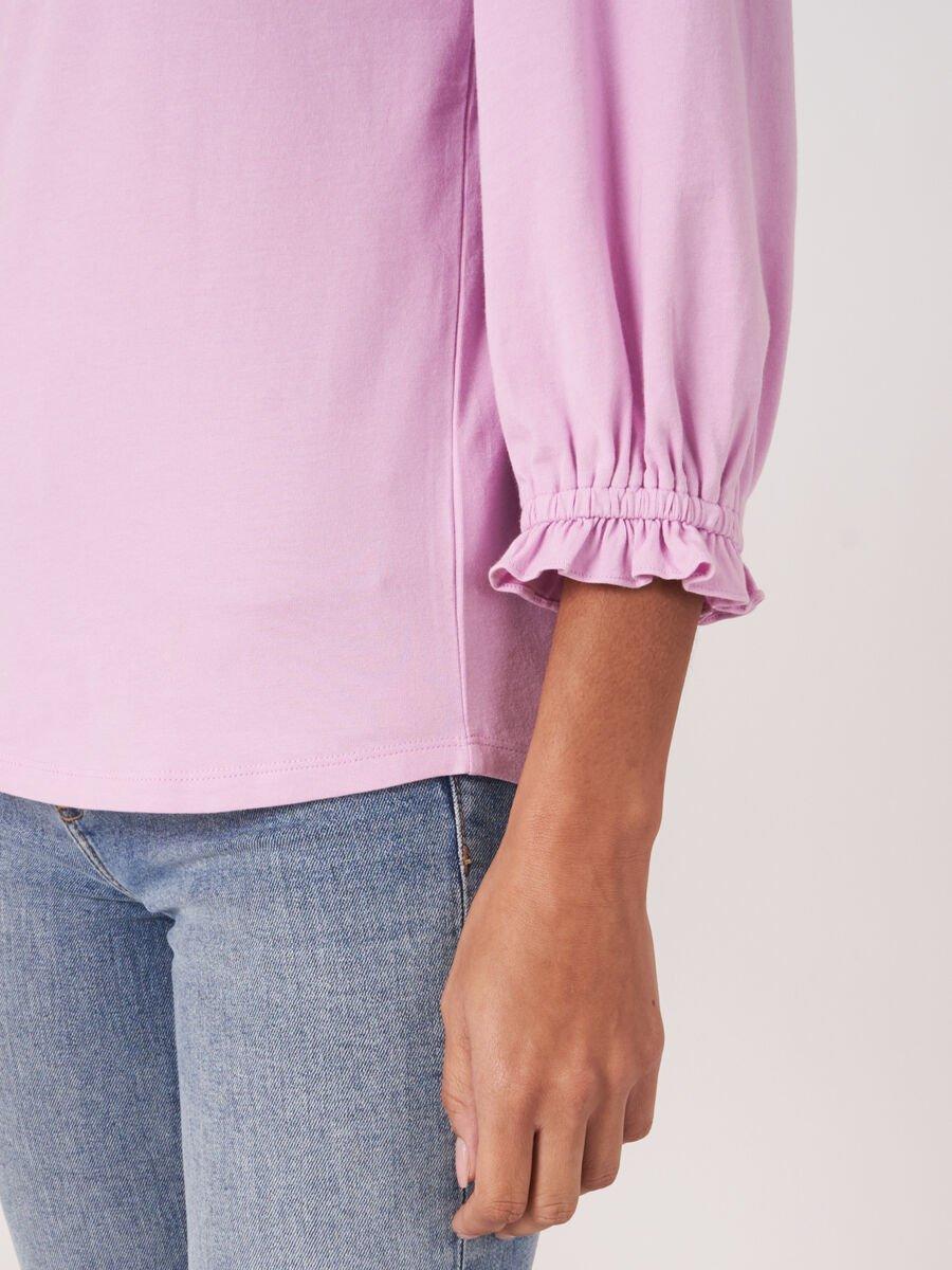 Repeat Cashmere Katoenen Stretch T-shirt Met 3/4-mouwen Met Ruche