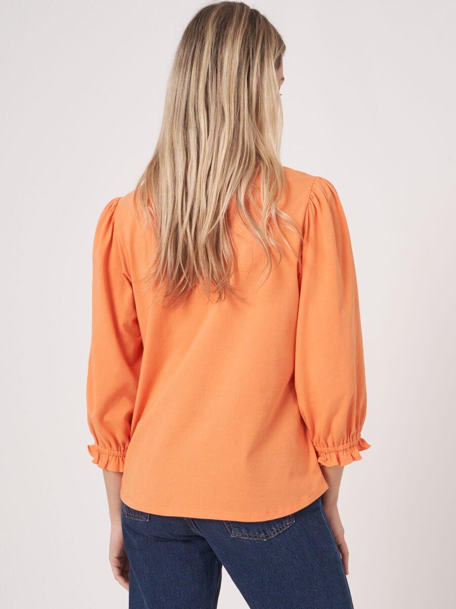 Repeat Cashmere Katoenen Stretch T-shirt Met 3/4-mouwen Met Ruche