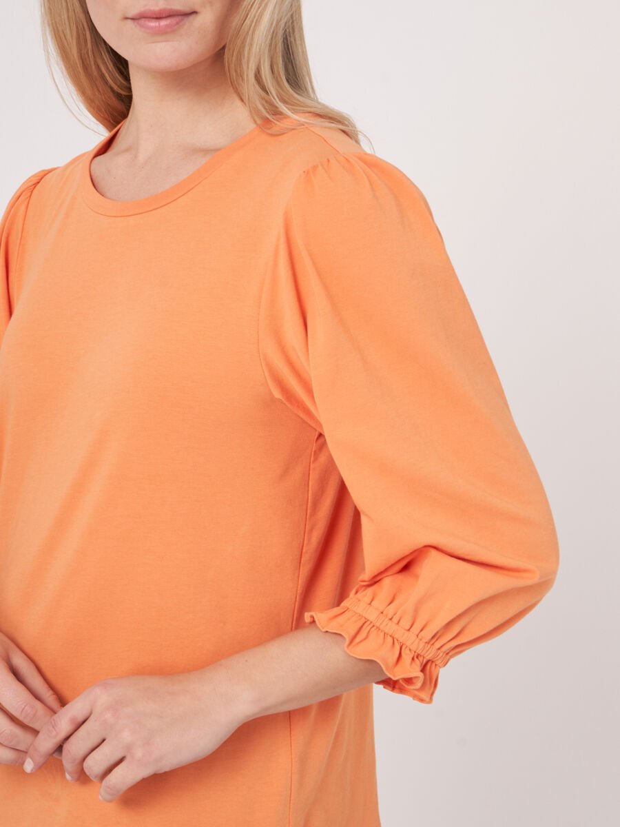 Repeat Cashmere Katoenen Stretch T-shirt Met 3/4-mouwen Met Ruche