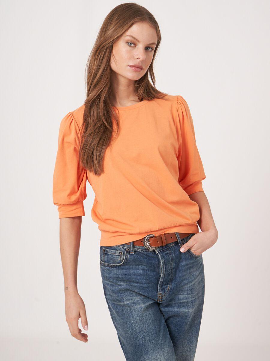 repeat cashmere Katoenen stretch T-shirt met korte pofmouwen