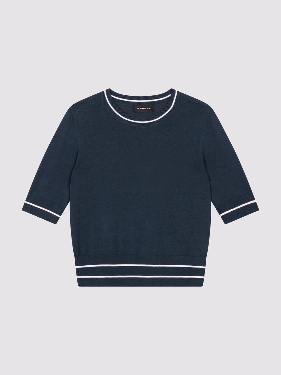 Repeat Cashmere Kort Mouw Trui Met Strependetail In Katoenmix