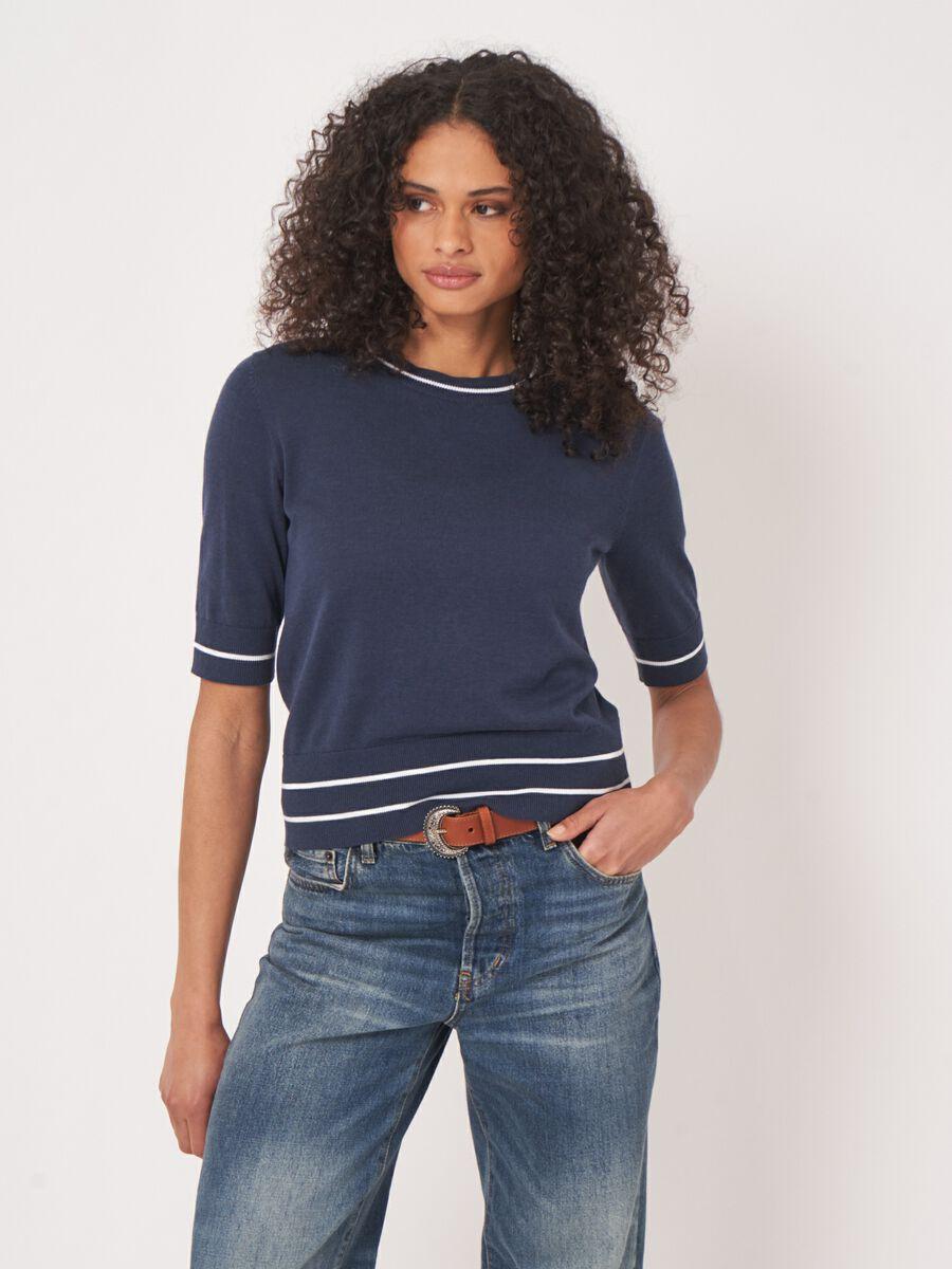Repeat Cashmere Kort Mouw Trui Met Strependetail In Katoenmix