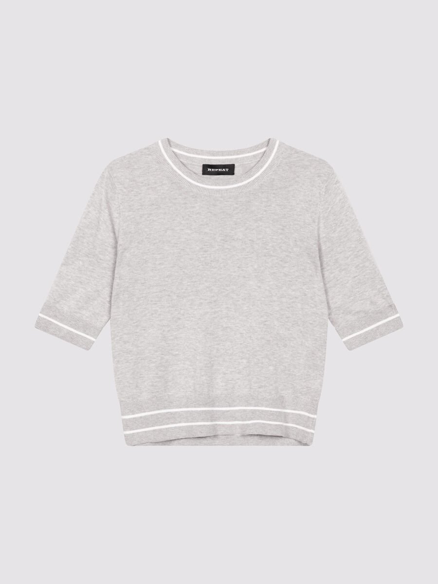Repeat Cashmere Kort Mouw Trui Met Strependetail In Katoenmix