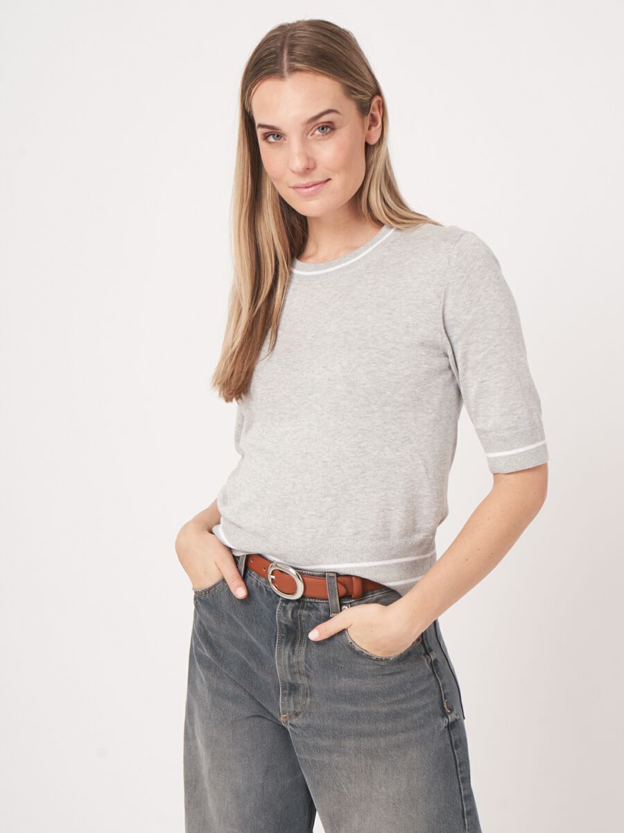 Repeat Cashmere Kort Mouw Trui Met Strependetail In Katoenmix