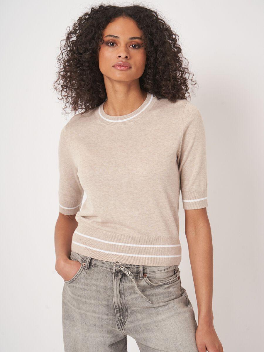 Repeat Cashmere Kort Mouw Trui Met Strependetail In Katoenmix