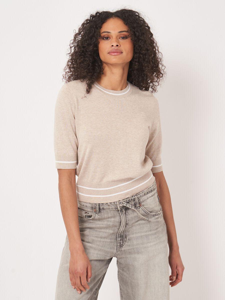 Repeat Cashmere Kort Mouw Trui Met Strependetail In Katoenmix