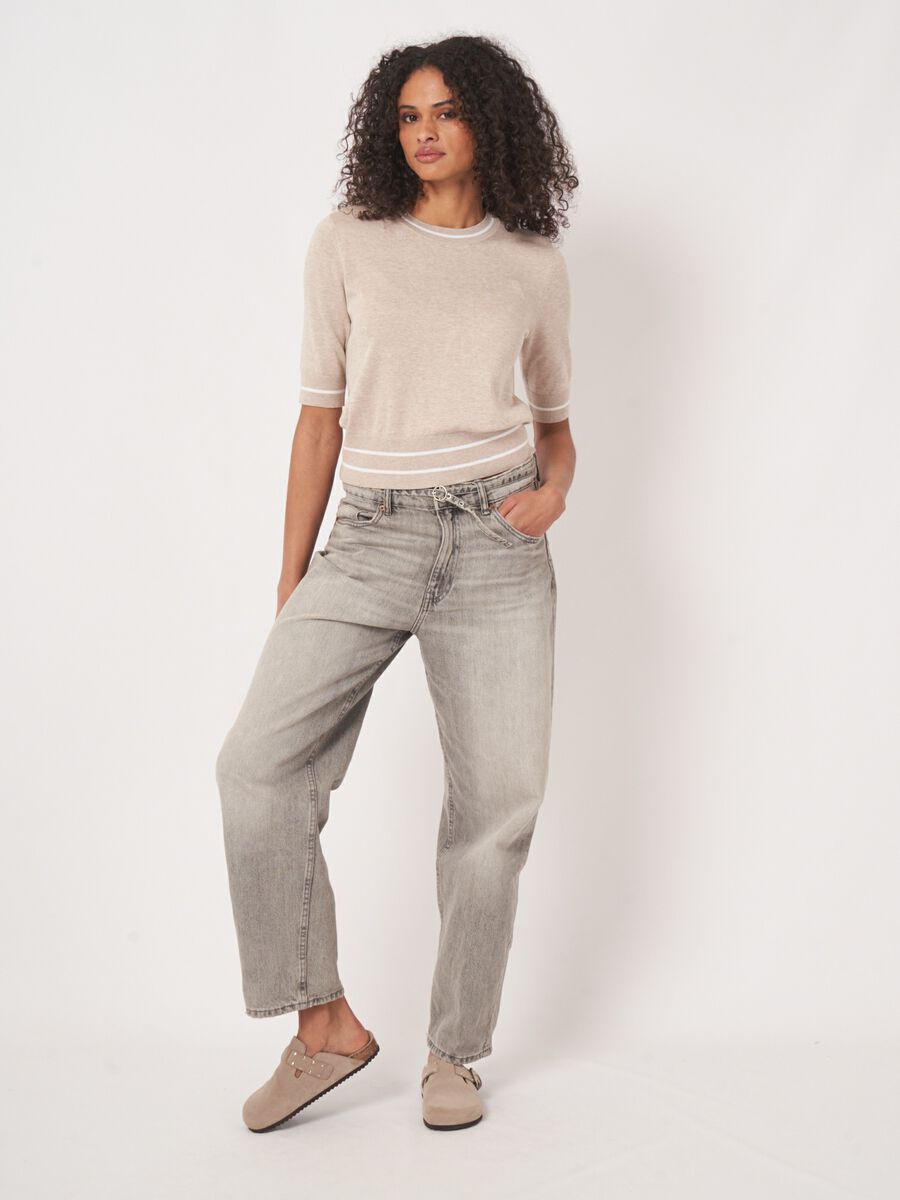 Repeat Cashmere Kort Mouw Trui Met Strependetail In Katoenmix