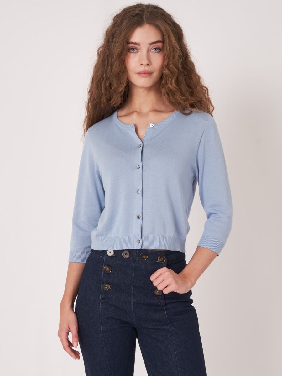 repeat cashmere Kort vest met ronde hals van katoenmix