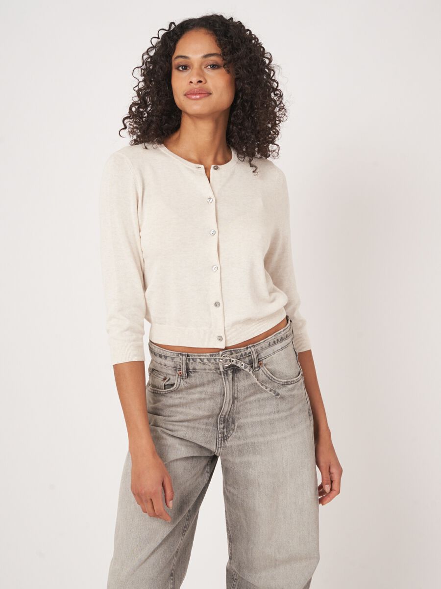 repeat cashmere Kort vest met ronde hals van katoenmix