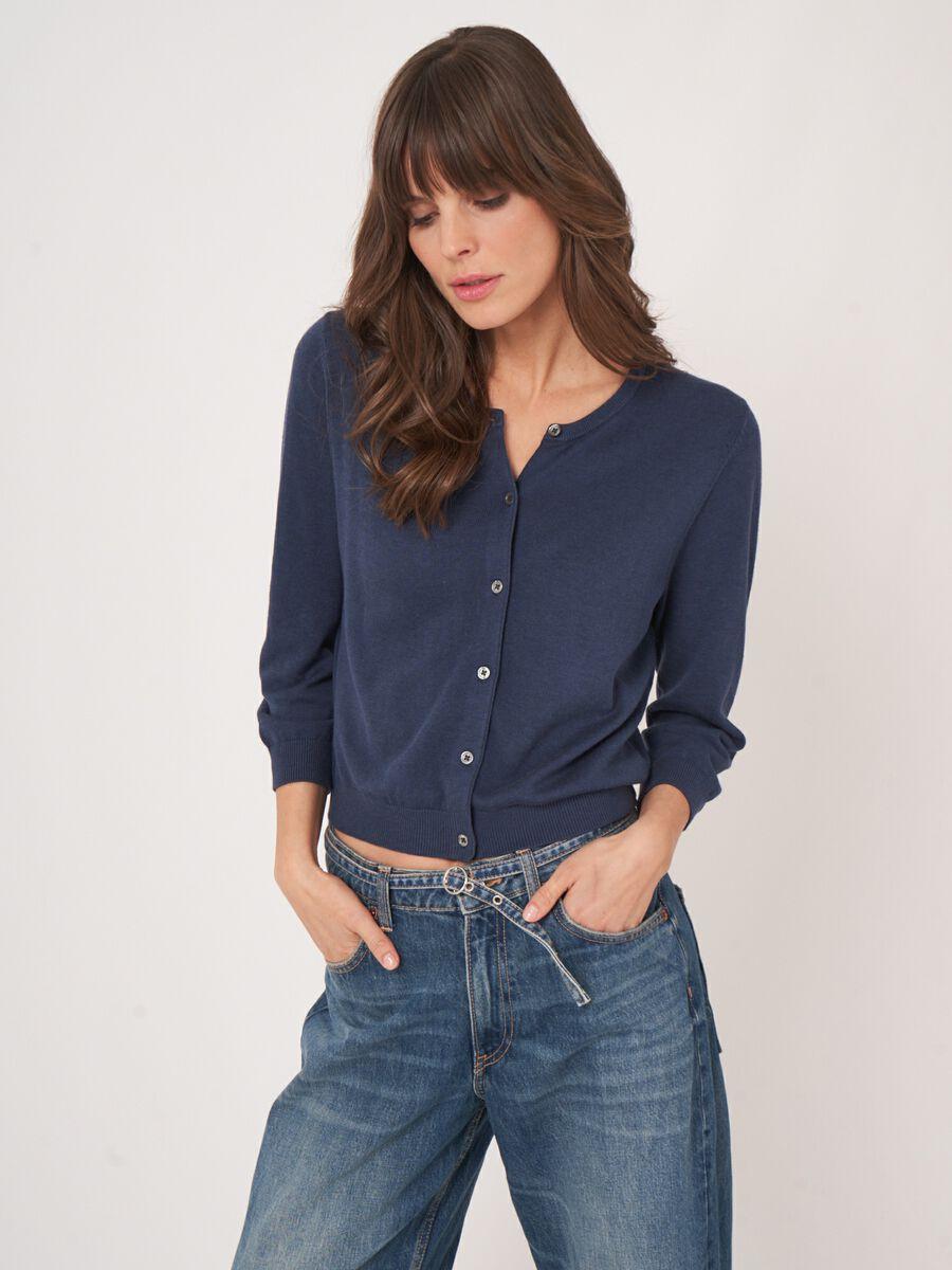 repeat cashmere Kort vest met ronde hals van katoenmix