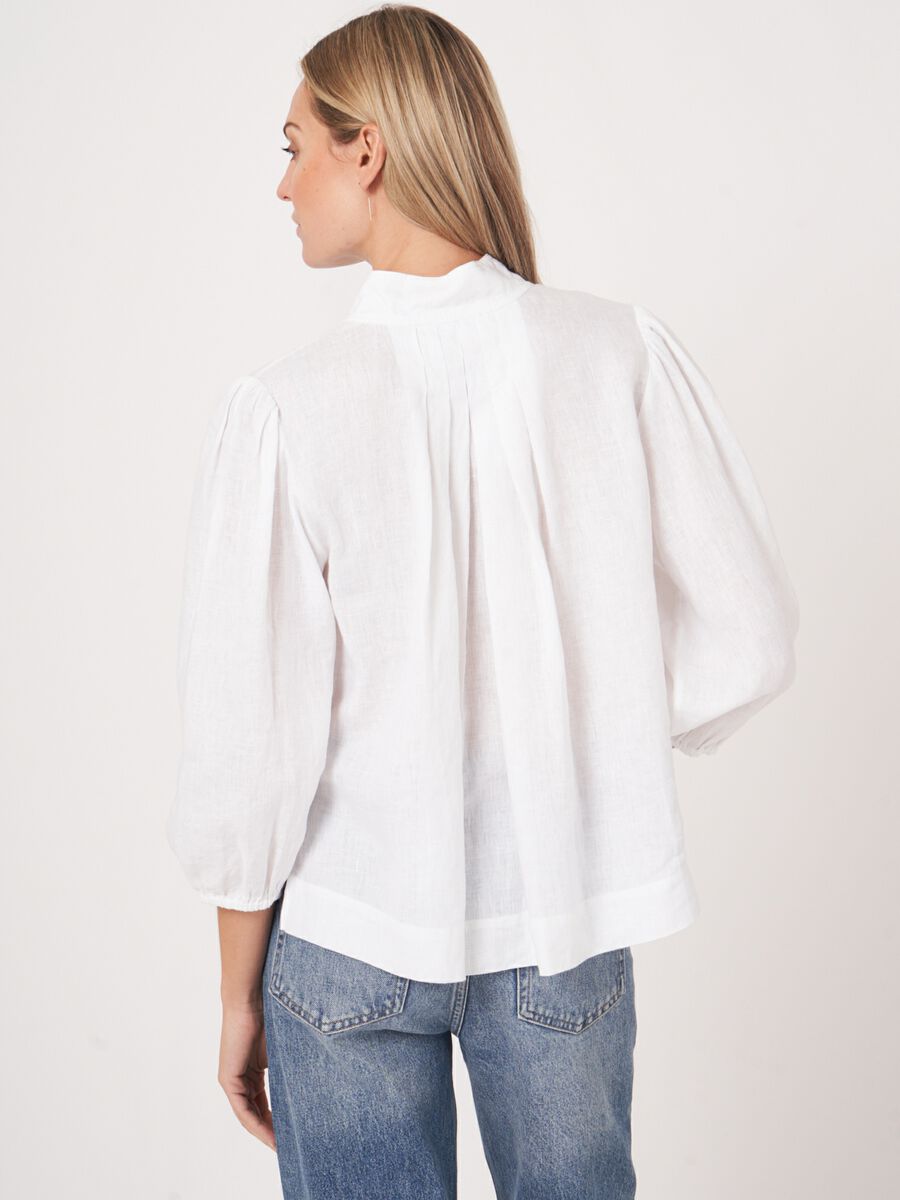 Repeat Cashmere Linnen Blouse Met Opstaande Kraag En Drukknopen