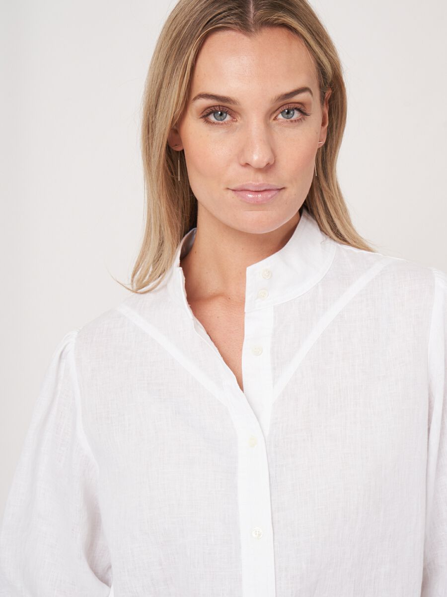 Repeat Cashmere Linnen Blouse Met Opstaande Kraag En Drukknopen