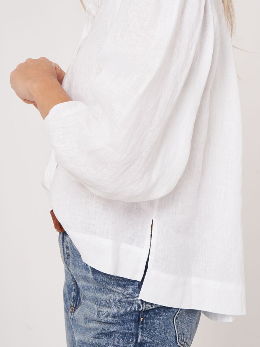 Repeat Cashmere Linnen Blouse Met Opstaande Kraag En Drukknopen