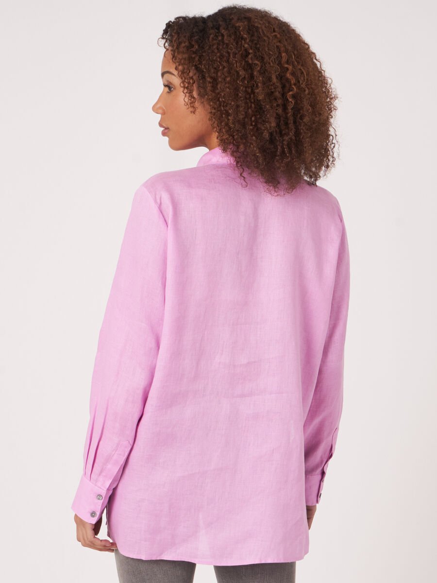 Repeat Cashmere Linnen Blouse Met Overhemdkraag Met Ruches