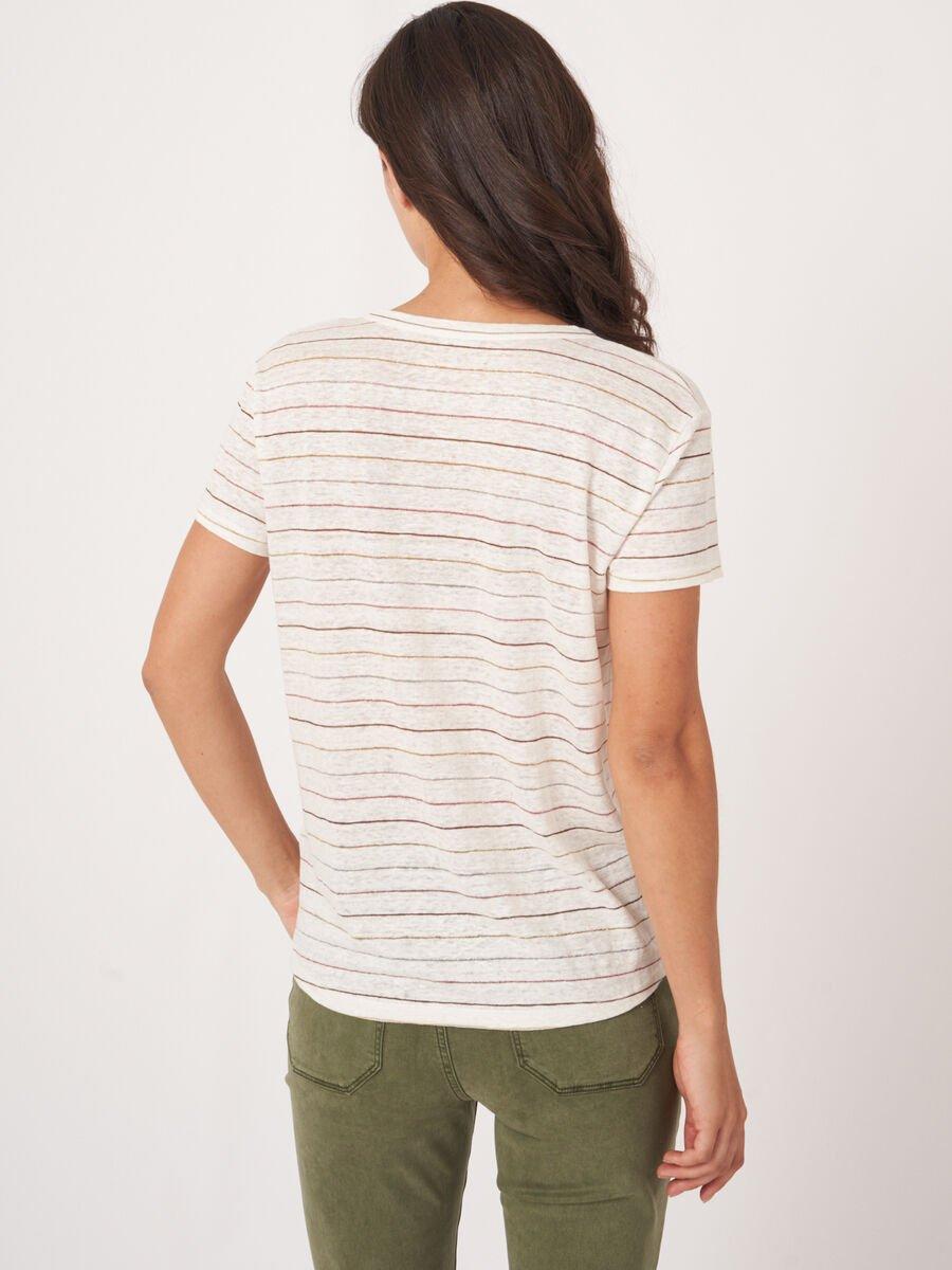 Repeat Cashmere Linnen T-shirt Met Glinsterende Strepen