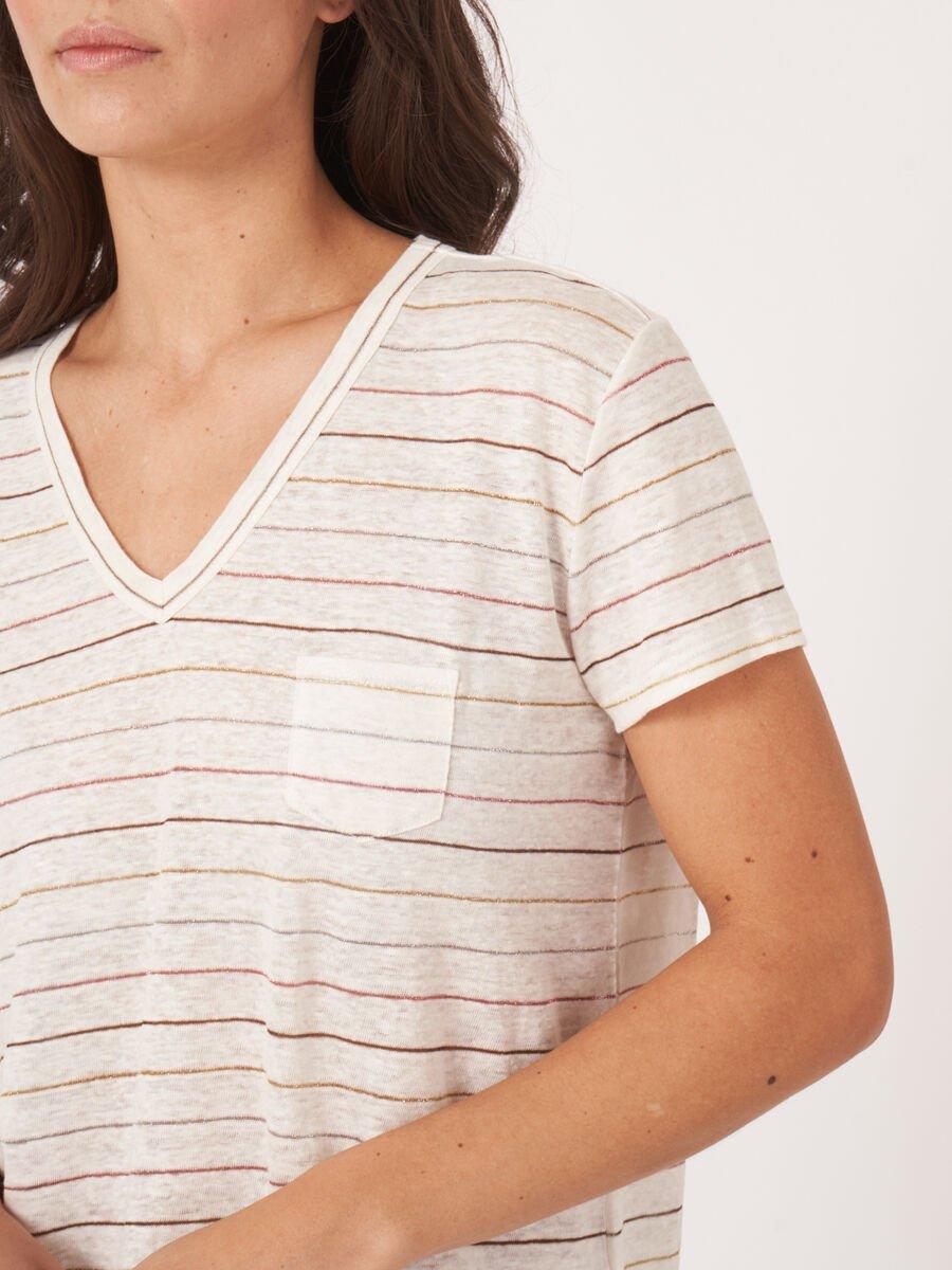 Repeat Cashmere Linnen T-shirt Met Glinsterende Strepen