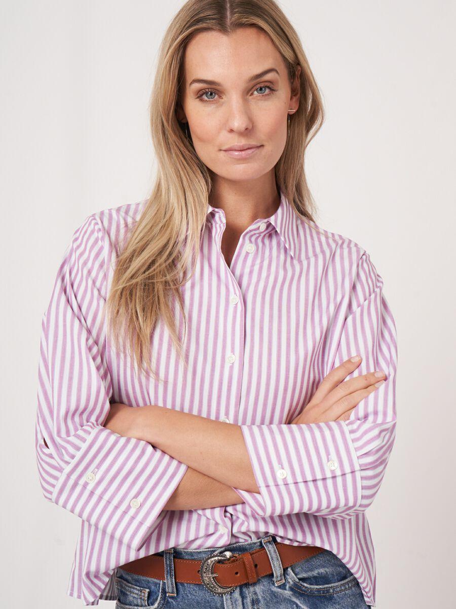 Repeat Cashmere Loose Fit Gestreepte Overhemdblouse