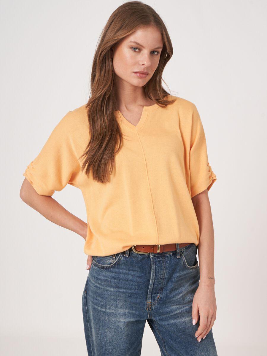 repeat cashmere Loose fit katoenen trui met elastische zoom