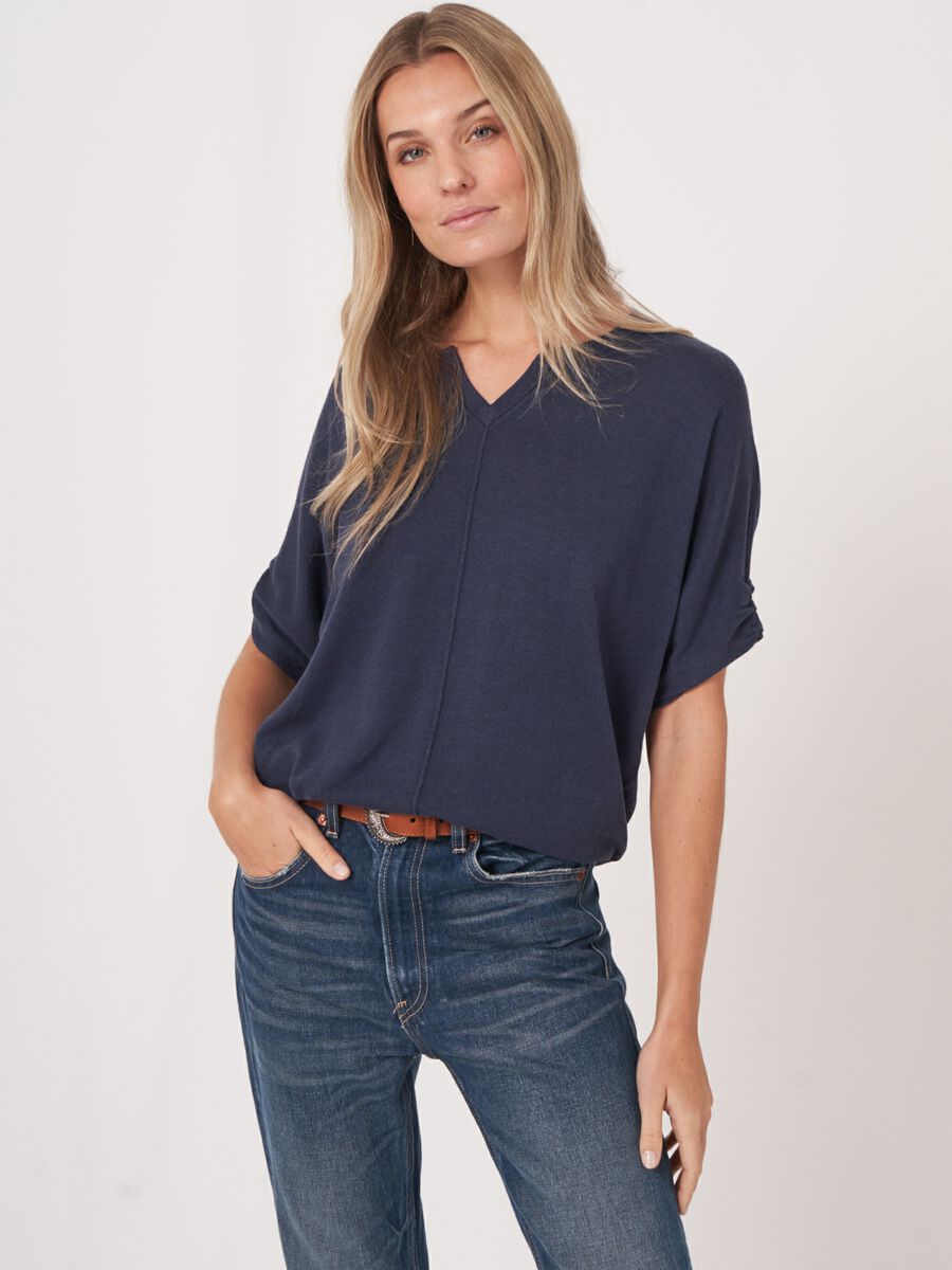 repeat cashmere Loose fit katoenen trui met elastische zoom repeat cashmere Loose fit katoenen trui met elastische zoom