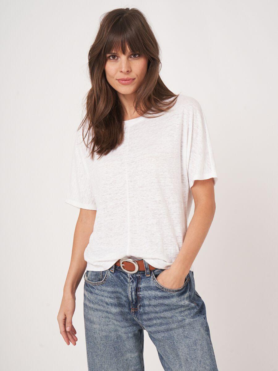 repeat cashmere Loose fit Linnen T-shirt met zichtbare naad
