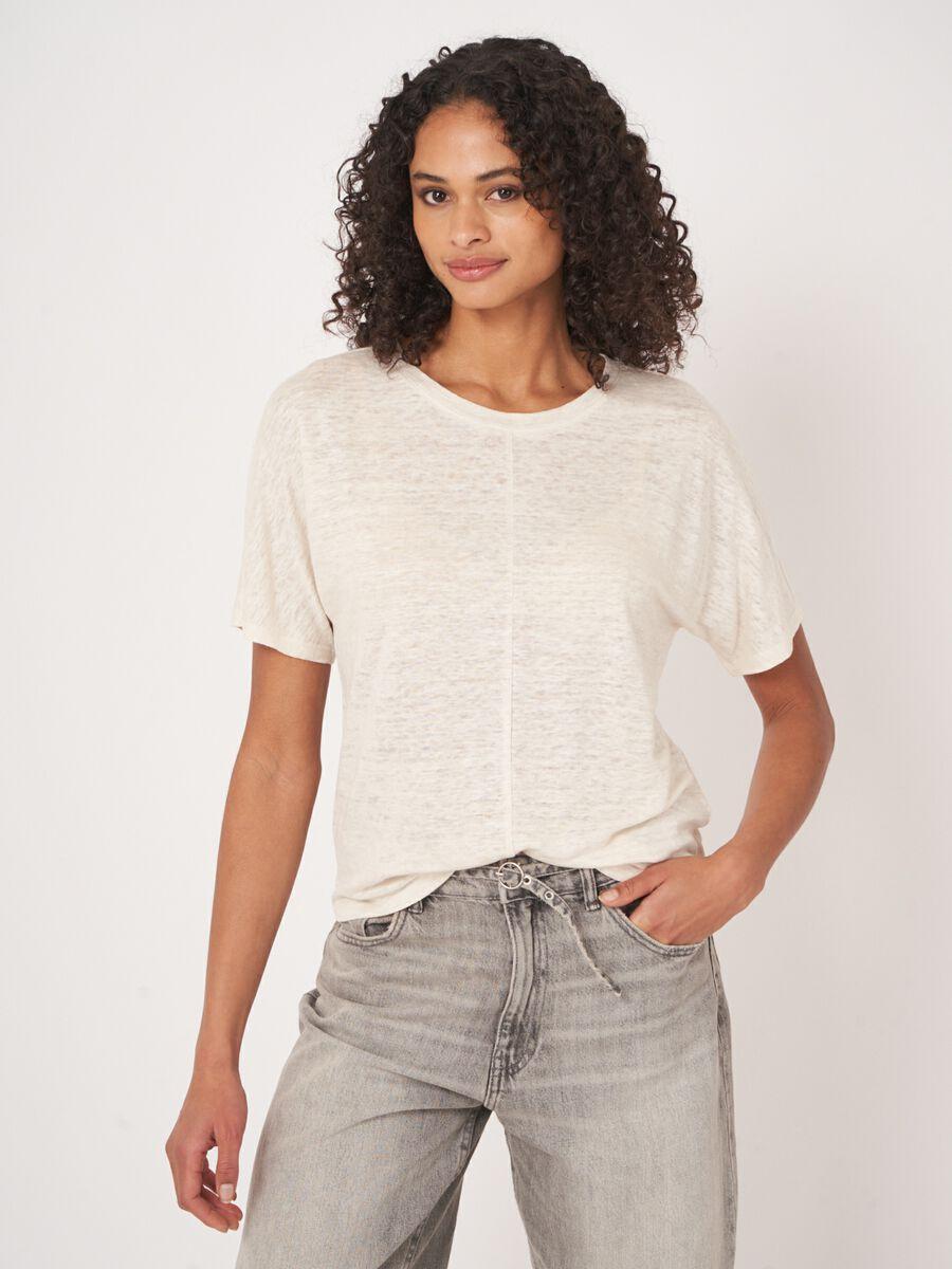 repeat cashmere Loose fit Linnen T-shirt met zichtbare naad