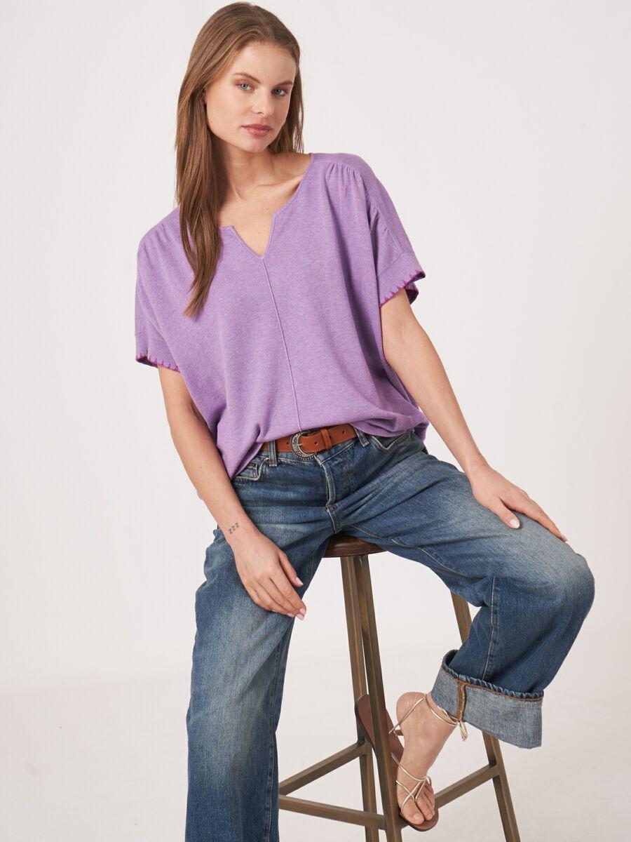 repeat cashmere Loose fit poncho-trui van katoenmix