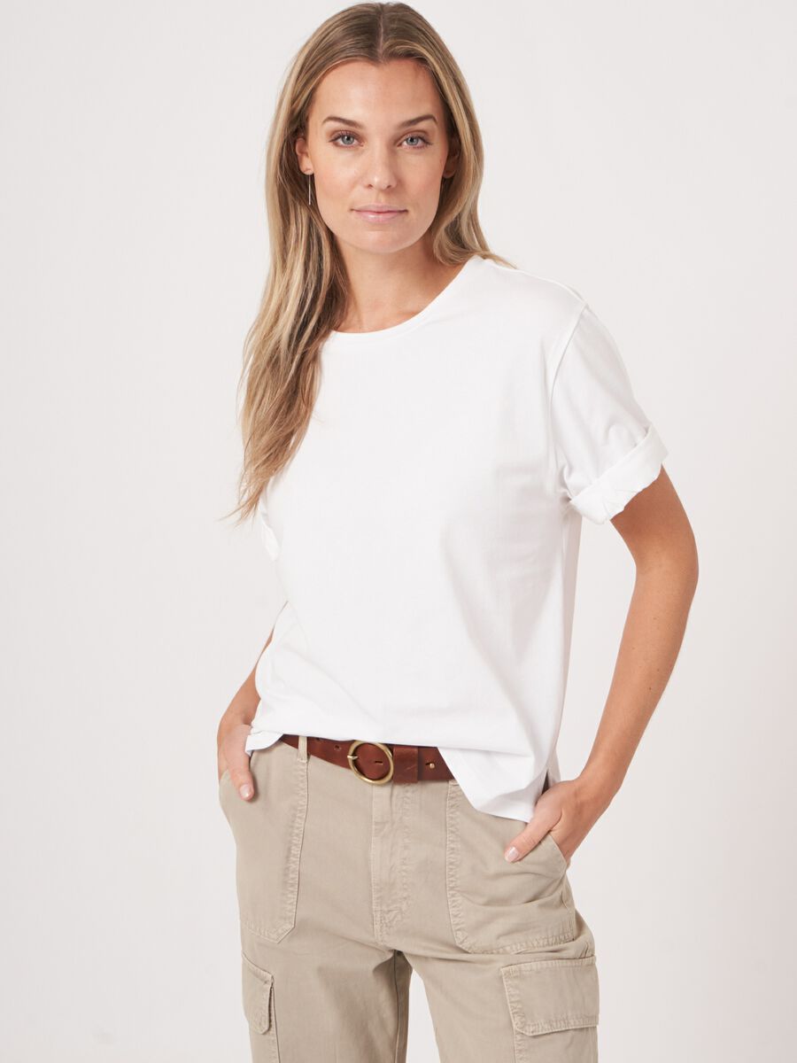 repeat cashmere Loose fit T-shirt met opgerolde mouwen