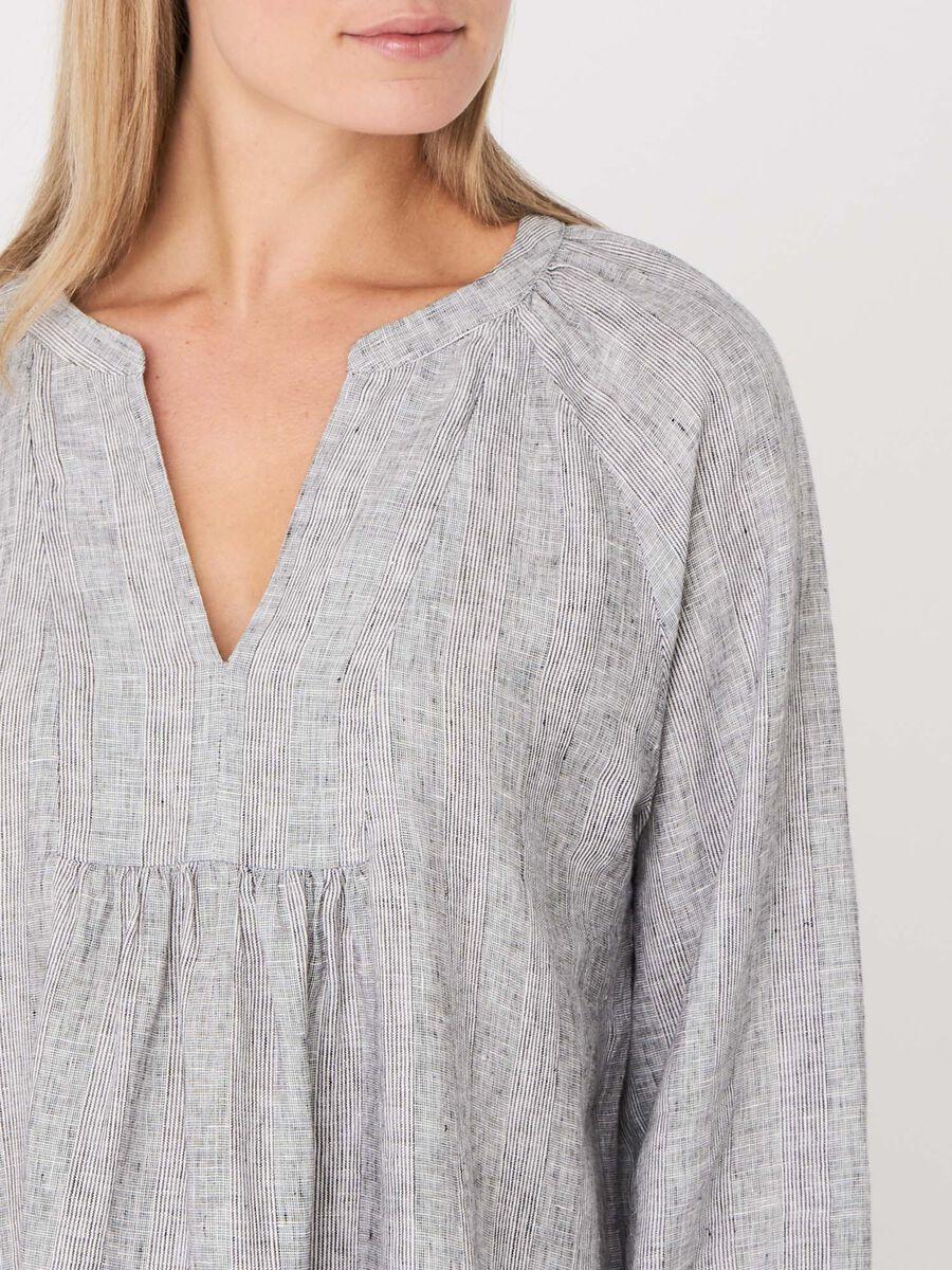 Repeat Cashmere Losse Linnen Blouse Met Ruitjespatroon