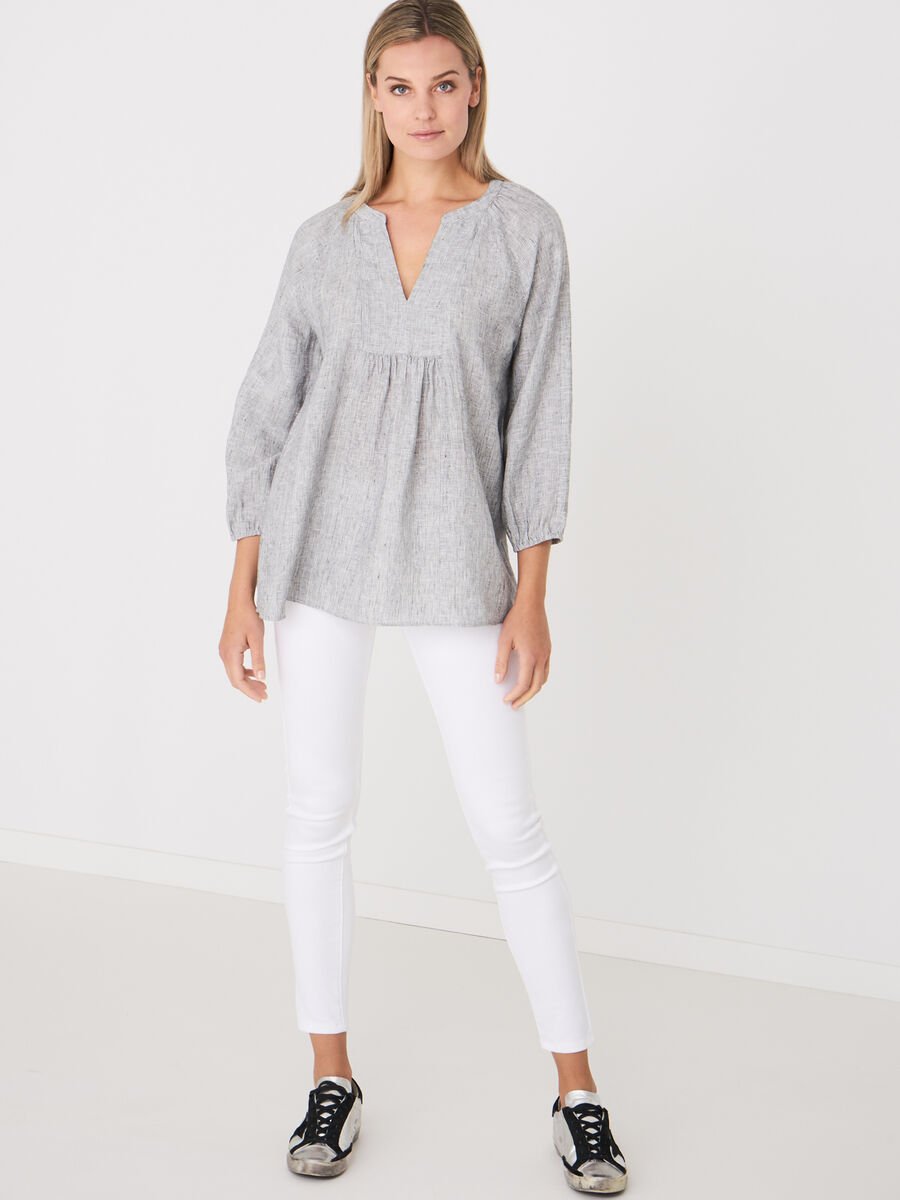 Repeat Cashmere Losse Linnen Blouse Met Ruitjespatroon