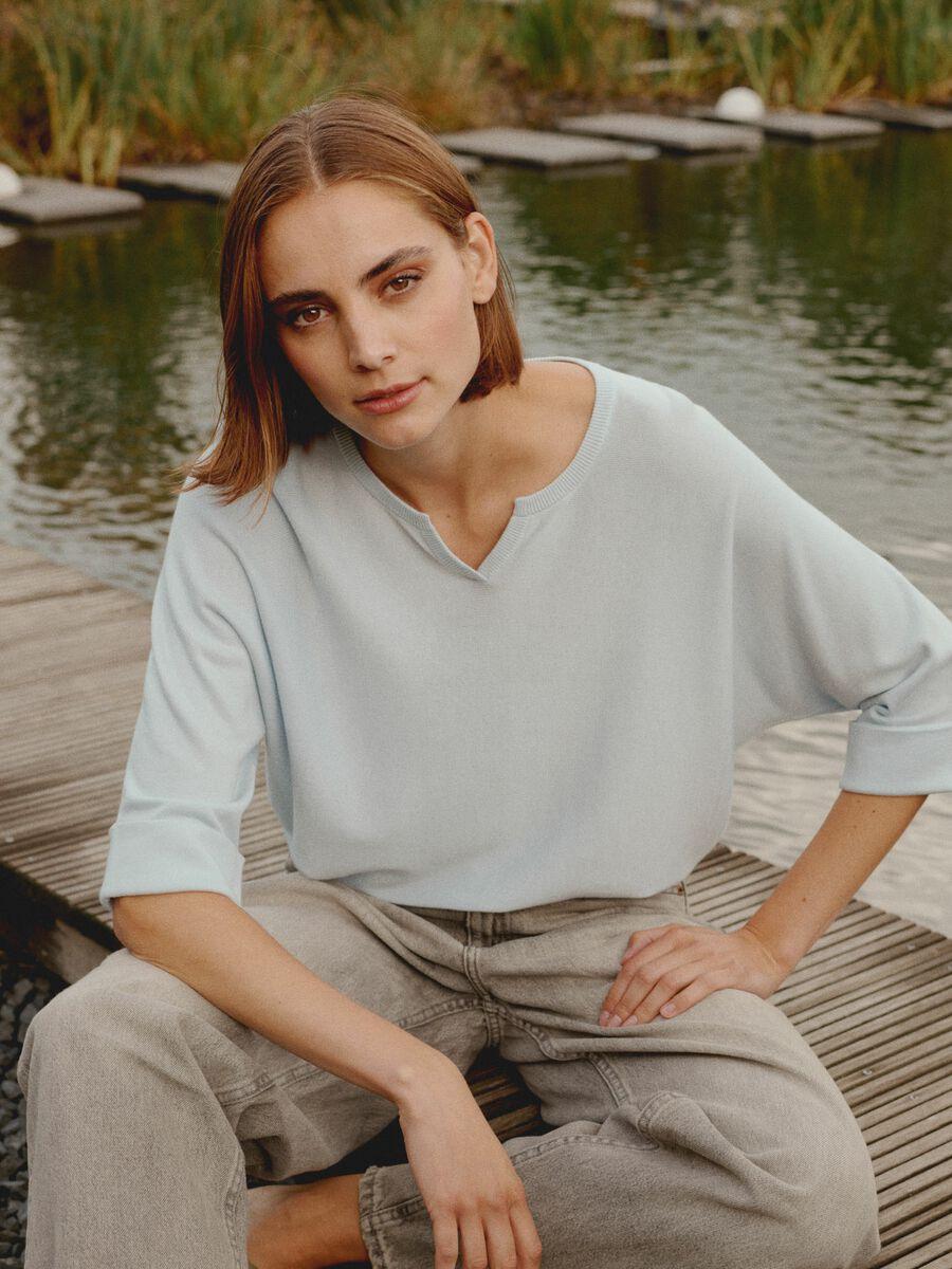 Repeat Cashmere Losvallende Fijn Gebreide Batwing Trui Van Katoenmix