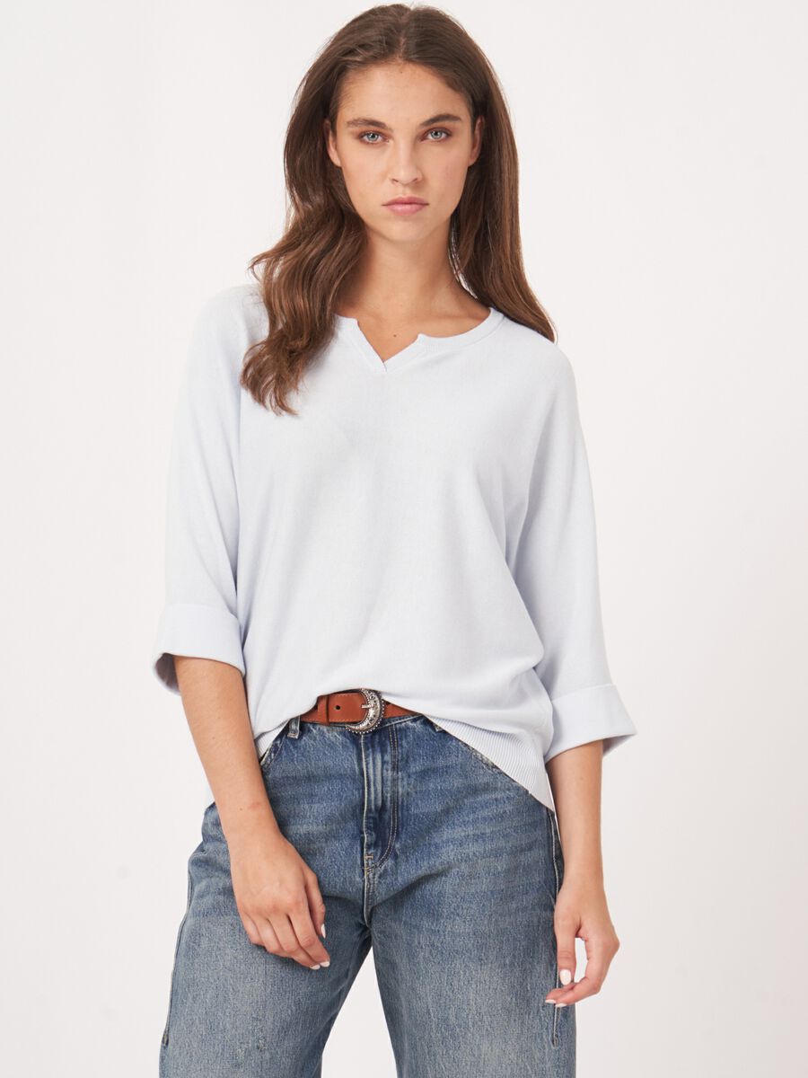 Repeat Cashmere Losvallende Fijn Gebreide Batwing Trui Van Katoenmix