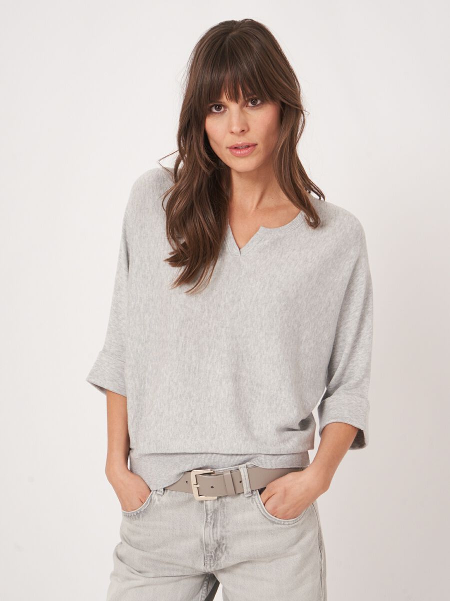 Repeat Cashmere Losvallende Fijn Gebreide Batwing Trui Van Katoenmix