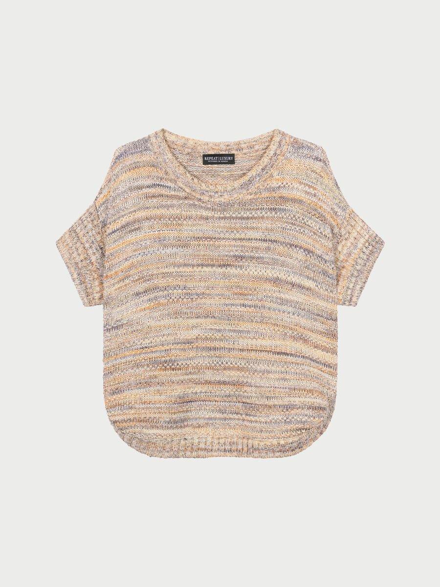 repeat cashmere Meerkleurig trui met korte mouw met textuur van Italiaans katoen