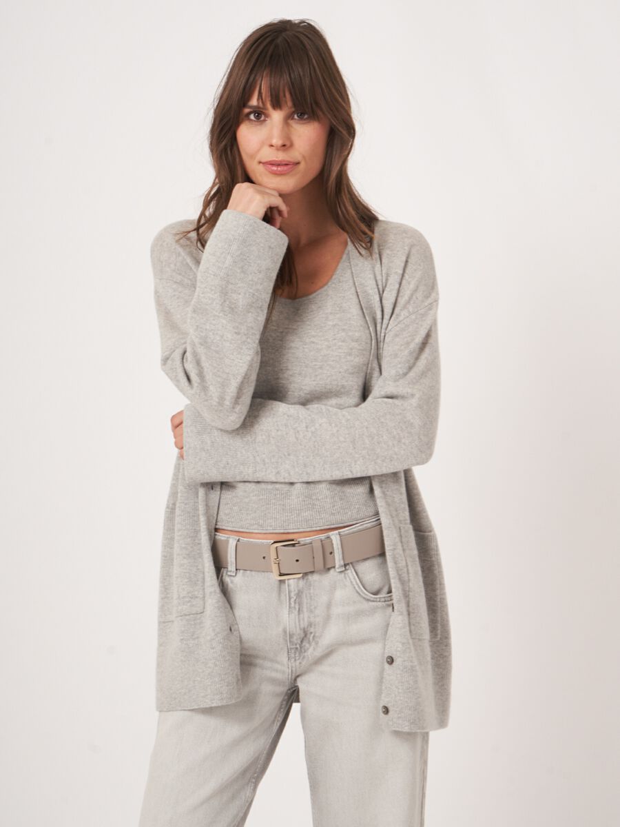 Repeat Cashmere Middellang Cashmere Vest Met V-hals En Zakken