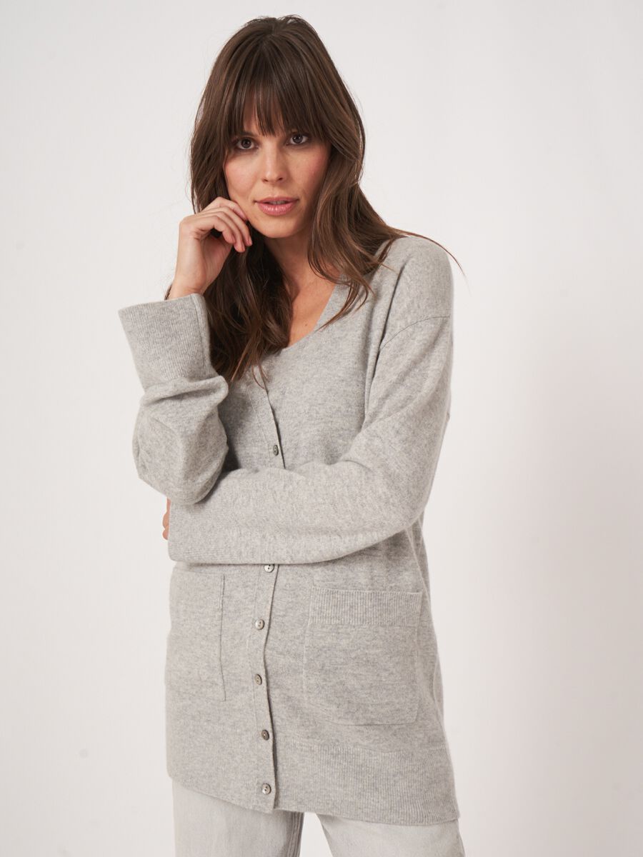 repeat cashmere Middellang cashmere vest met V-hals en zakken